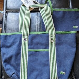 Lacoste Shopping/Tote Handbag w/matching makeup bag. Never Used w/tags